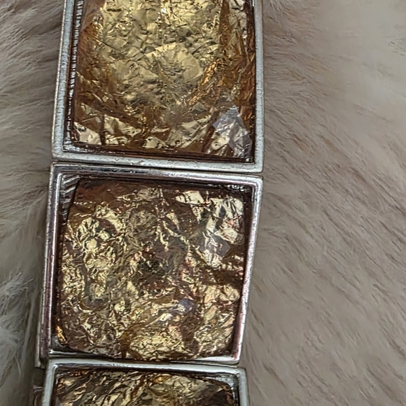 BOLD Chunky Square Gold Resin Statement Bracelet – Silver Frame - Picture 4 of 5